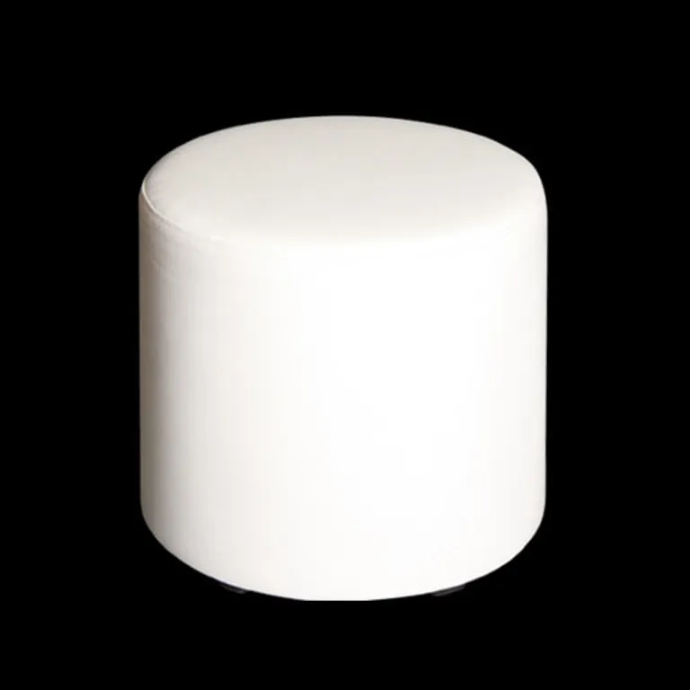 흰색 가죽으로 감싼 다리 없는 원통형 1인용 스툴 의자