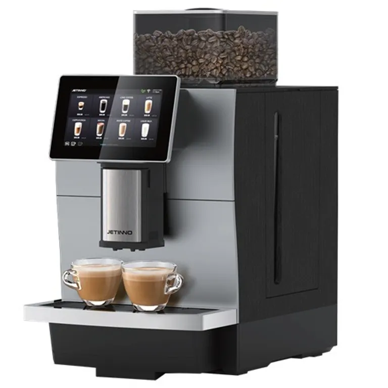 상단 원두통과 대형 터치스크린이 달린 전자동 원두 커피머신