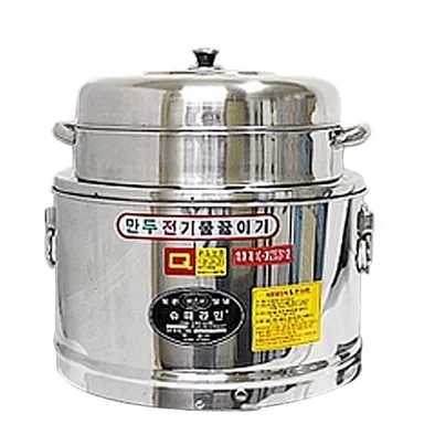 돔형 뚜껑과 손잡이가 달린 원형 스테인리스 업소용 전기 만두 찜기